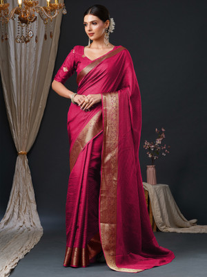 Tasrika Woven Banarasi Viscose Rayon Saree(Pink)