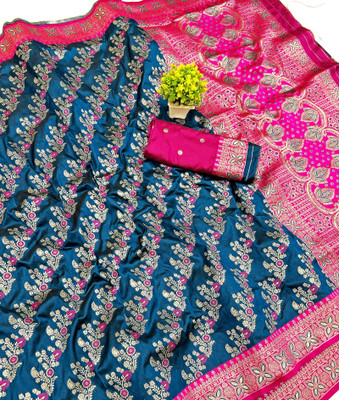 Ratnavali Woven Banarasi Silk Blend, Art Silk Saree(Blue)