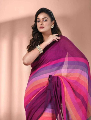Lakshmi Boutique Color Block Bollywood Mulmul Saree(Multicolor, Black)