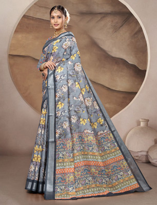 Gajal Printed, Woven Kanjivaram Pure Cotton, Cotton Linen Saree(Grey)