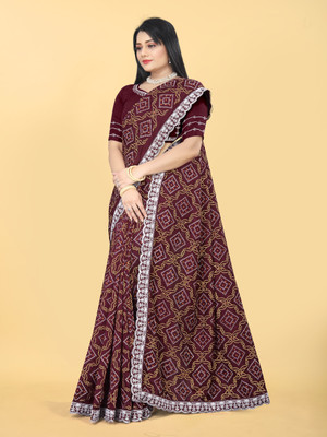LADALI Embroidered Bandhani Art Silk Saree(Maroon)