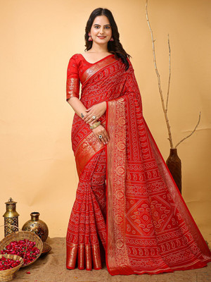 Anouk Rustic Printed Bandhani Silk Blend Saree(Red)