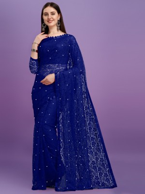 VANRAJ CREATION Self Design Bollywood Net Saree(Dark Blue)