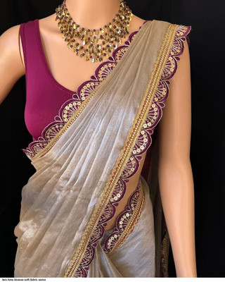 sareya veela Solid/Plain, Embroidered Maheshwari Georgette Saree(Purple)