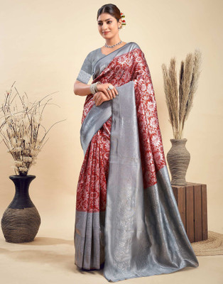 KAKADIYA Woven Kanjivaram Pure Silk Saree(Red)