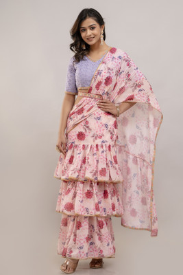 HERE&NOW Floral Print Stitched Lehenga Choli(Pink)