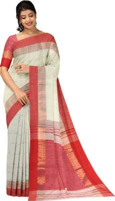 saree star Self Design Handloom Cotton Silk Saree(White)