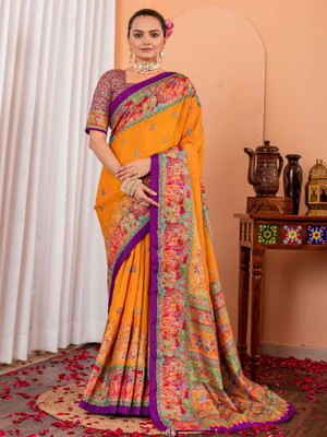 ANOUK Printed Daily Wear Silk Blend Saree(Mustard)