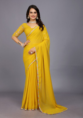 RHEY Printed, Embroidered Bollywood Georgette Saree(Yellow)