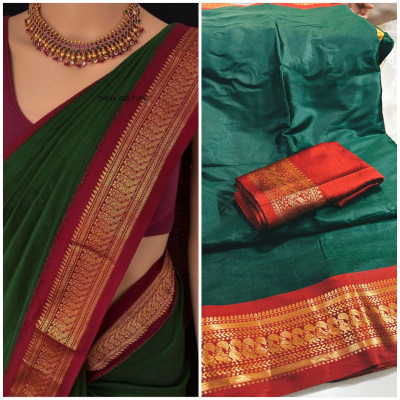 KHODALSAREEFEB Solid/Plain Banarasi Cotton Silk Saree(Magenta, Maroon)