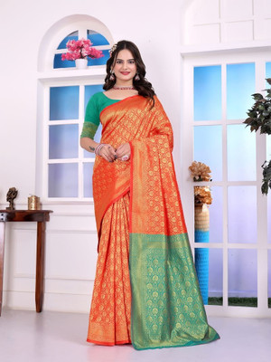 ketan Printed Banarasi Art Silk Saree(Orange)