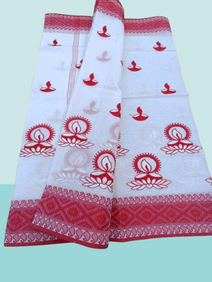 Kanokanjoli Woven Jamdani Cotton Blend Saree(Multicolor)