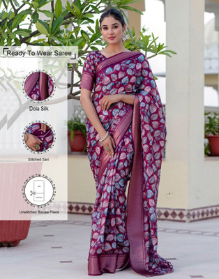 Samah Printed Bollywood Silk Blend Saree(Purple)