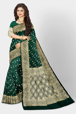 ajmera fashion Woven, Self Design Banarasi Satin Saree(Green)
