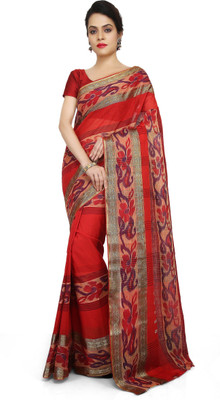 crochetin Woven Tant Pure Cotton Saree(Red)