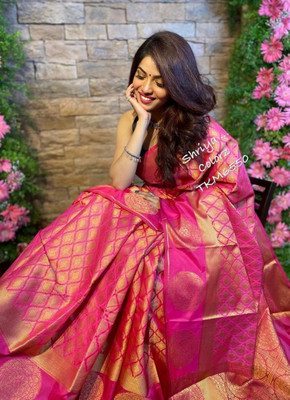PARAMPARA CREATION Woven Kanjivaram Pure Silk Saree(Pink)