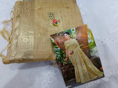 BUNAWAT Embroidered, Floral Print Chanderi Jute Silk Saree(Cream)