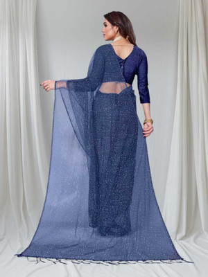 BHAGWATI ART Self Design Bollywood Net Saree(Blue)