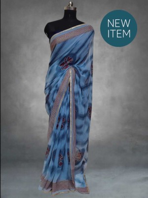 DEEPAK Printed Banarasi Silk Blend Saree(Blue)