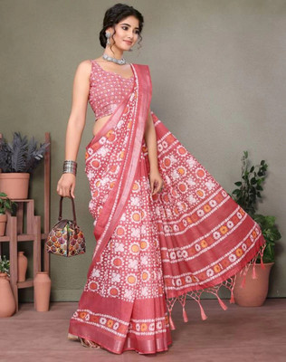 HITESH ENTERPRISE Digital Print Leheria Cotton Linen Saree(Red)