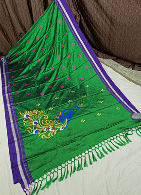 Spewim Woven Gadwal Cotton Blend Saree(Green)
