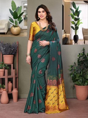JEEMONJA Woven, Self Design Kanjivaram Pure Silk, Art Silk Saree(Green)