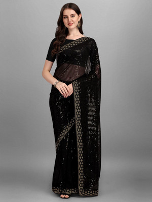 Dwiza Enterprise Embroidered Bollywood Georgette Saree(Black)