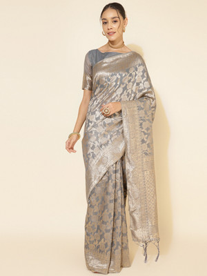 Janasya Woven Chanderi Silk Blend Saree(Grey)
