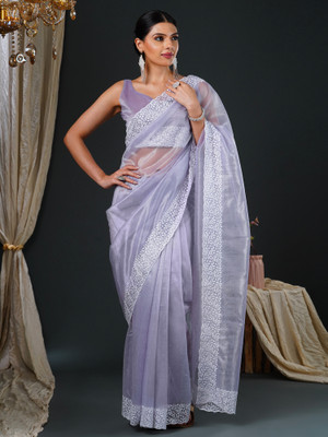 Divastri Embroidered Bollywood Organza Saree(Purple)