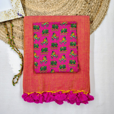 aangmi Self Design Handloom Khadi Saree(Red)