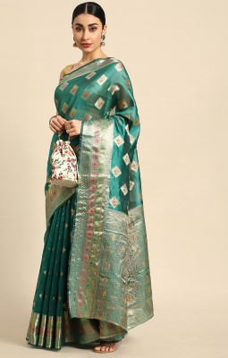 Divastri Woven Kanjivaram Organza Saree(Green)