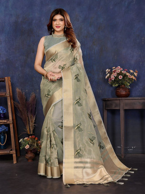 NEGRONI Embroidered Daily Wear Cotton Silk Saree(Light Green)
