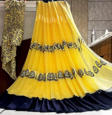 Bombey Velvat Fab Embellished Bandhani Chiffon, Silk Blend Saree(Yellow)