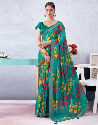 Divastri Geometric Print, Embellished Bollywood Chiffon Saree(Green, Multicolor)