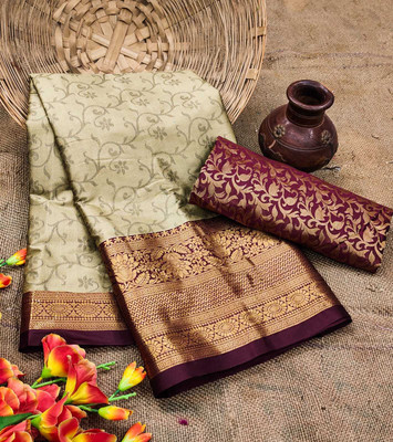 AVANTIKA FASHION Printed Banarasi Art Silk, Cotton Silk Saree(Cream, Maroon)