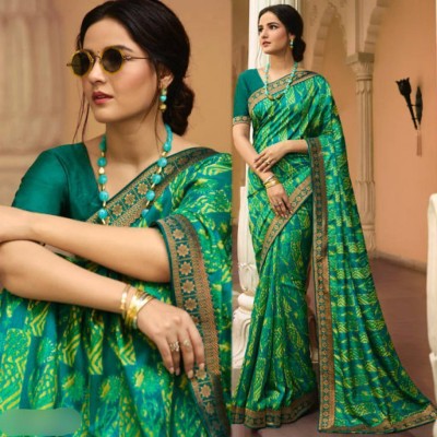 Hensi sarees shop Printed Bollywood Art Silk, Chiffon Saree(Green)