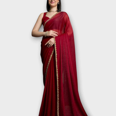 Dhimahi Solid/Plain Bollywood Chiffon Saree(Maroon)