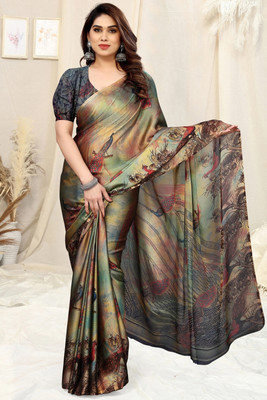 MIRCHI FASHION Printed, Blocked Printed Daily Wear Chiffon, Georgette Saree(Dark Blue, Multicolor)