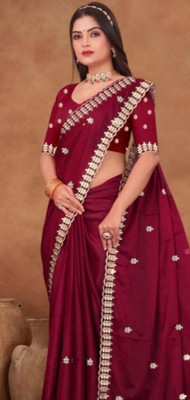 AJMERA Woven Assam Silk Silk Blend Saree(Red)