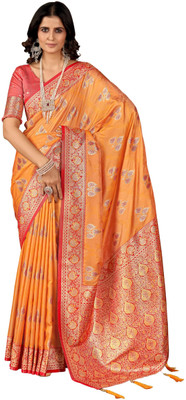 Tasrika Printed Banarasi Pure Silk Saree(Orange)