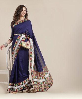 Tasrika Embroidered Bollywood Silk Blend, Art Silk Saree(Dark Blue)