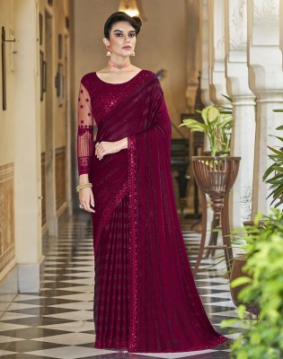 Satrani Embroidered, Embellished, Dyed, Self Design Bollywood Chiffon Saree(Maroon)