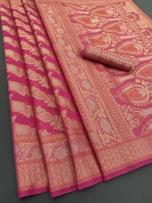 TRENDING KART Woven Banarasi Organza Saree(Pink)