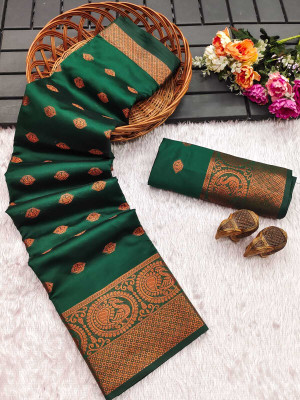 GOGAJI COLLECTION Woven Banarasi Jacquard, Art Silk Saree(Dark Green)
