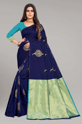 NOTABILIA Self Design Chanderi Jacquard Saree(Blue)