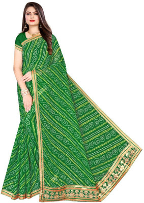 DRASHTI Printed Bandhani Georgette Saree(Light Green)
