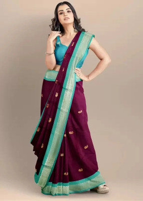 VEERAETHNIC Woven Banarasi Cotton Silk Saree(Purple)