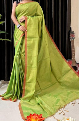 Boutiqueasima Solid/Plain Handloom Tissue Saree(Light Green)