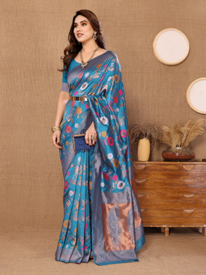 HITESH ENTERPRISE Self Design Banarasi Silk Blend Saree(Light Blue)