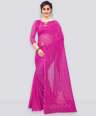 LOROFY Self Design Bollywood Net Saree(Multicolor)